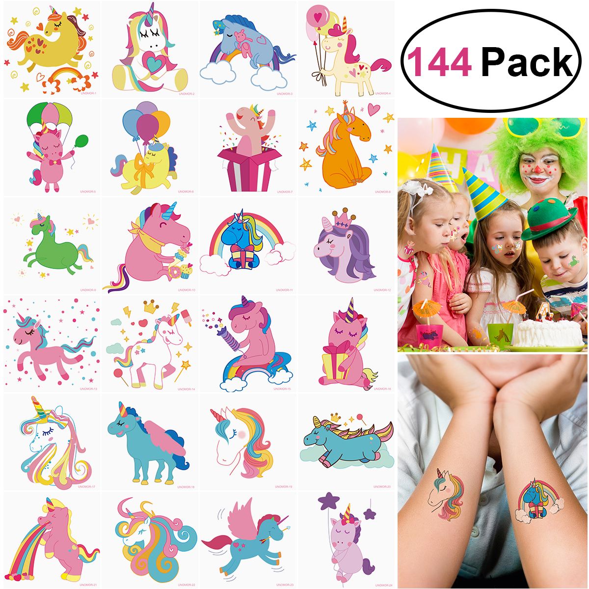 Unomor 144 Pcs Tijdelijke Tattoos Eenhoorn Stickers Feestartikelen Feestartikelen Voor Jongens Meisjes Hallowen Pary Decoratie A20