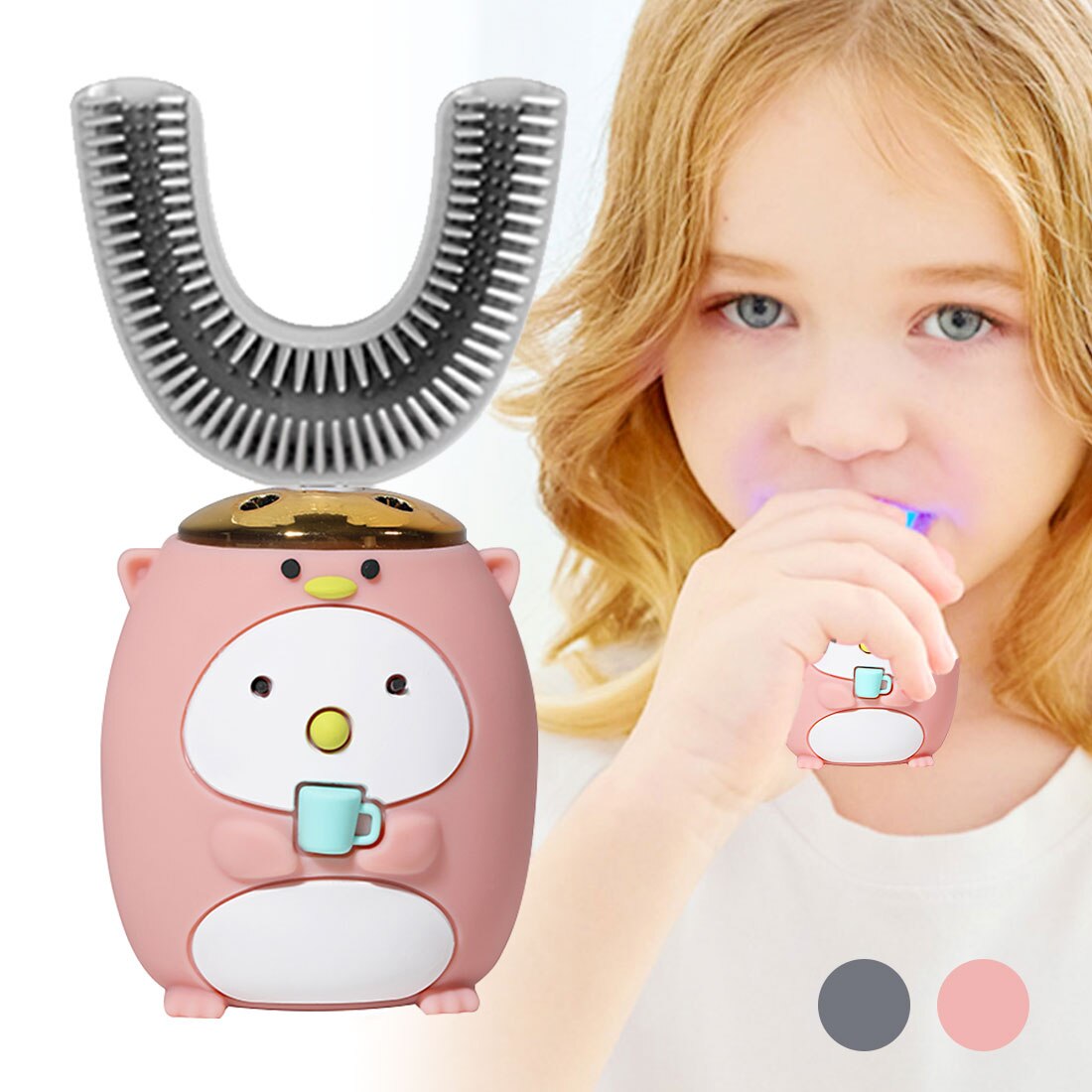 Smart 360 Graden U Elektrische Tandenborstel Kids Silicon Automatische Ultrasone Tanden Tandenborstel Cartoon Patroon Kinderen: Pink 6-14 age