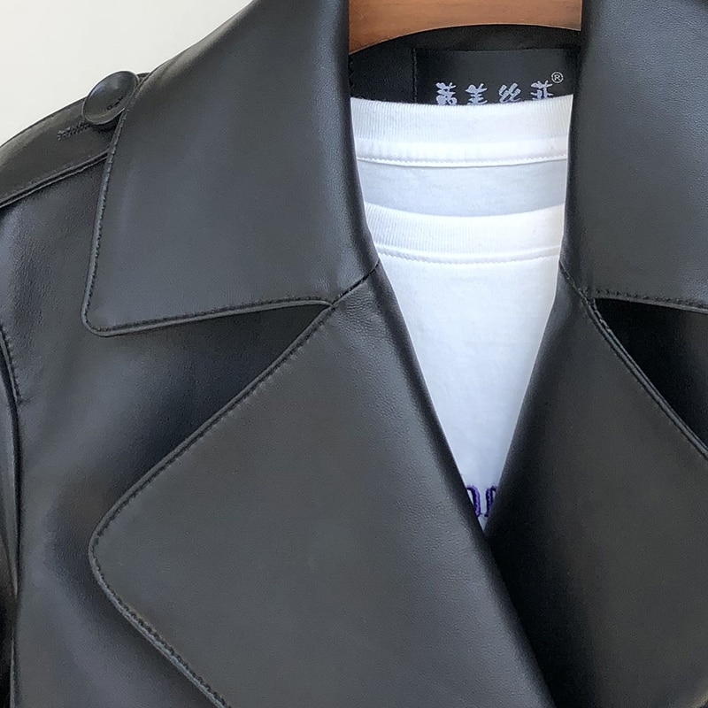 Nerazzurri sorte plus size læderjakker til kvinder langærmet epaulet med hak revers dobbeltradet læderjakke til kvinder 5xl
