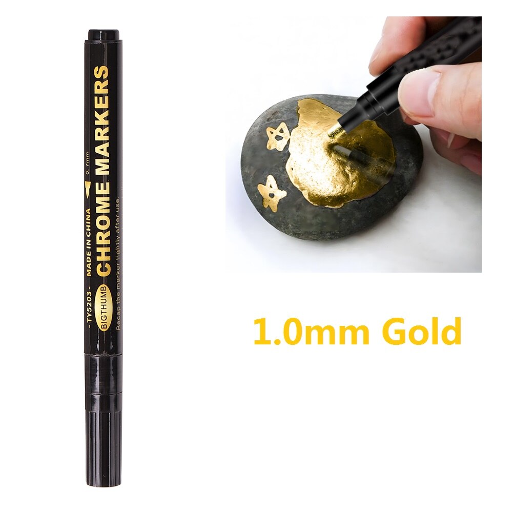 Reflective Paint Pen Silver Gold Copper Permanent Marker Pen Waterproof Ink Crude Nib Mirror Metal Effect Paint Craftwork Pens: 1.0mm Gold
