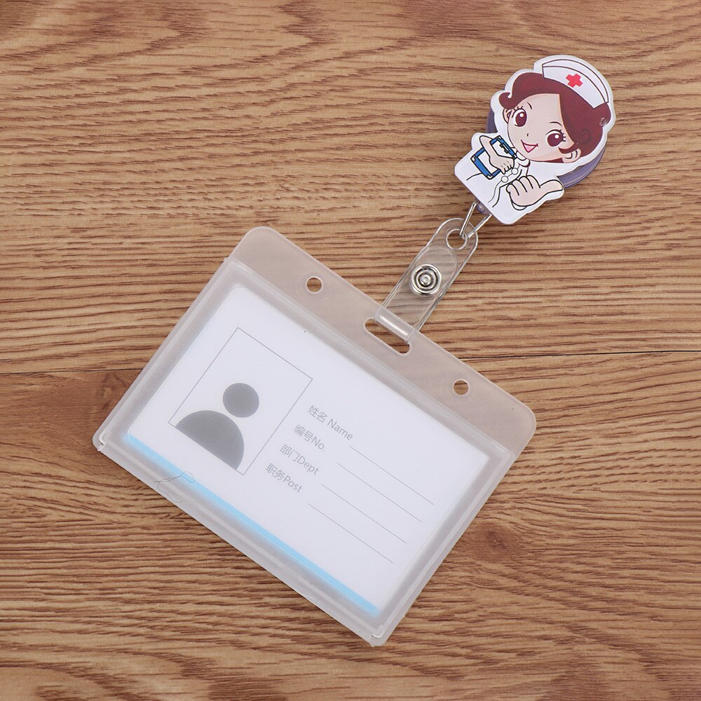1Set Nette Cartoon Business Arbeit Karte Name Tags Krankenschwester Arzt ID Abzeichen Halter mit Versenkbare Reel Versenkbare Metall Clip