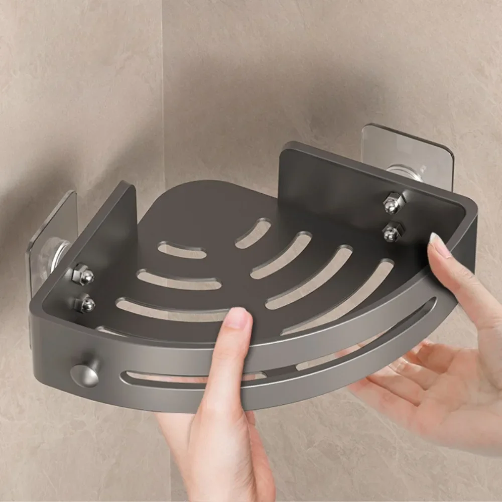 Badkamer Opbergrek Shampoo Rek Badkamer Plank Legering Make-up Organizer Douche Accessoires Geen Boor Muur Hoekplank: Zilver