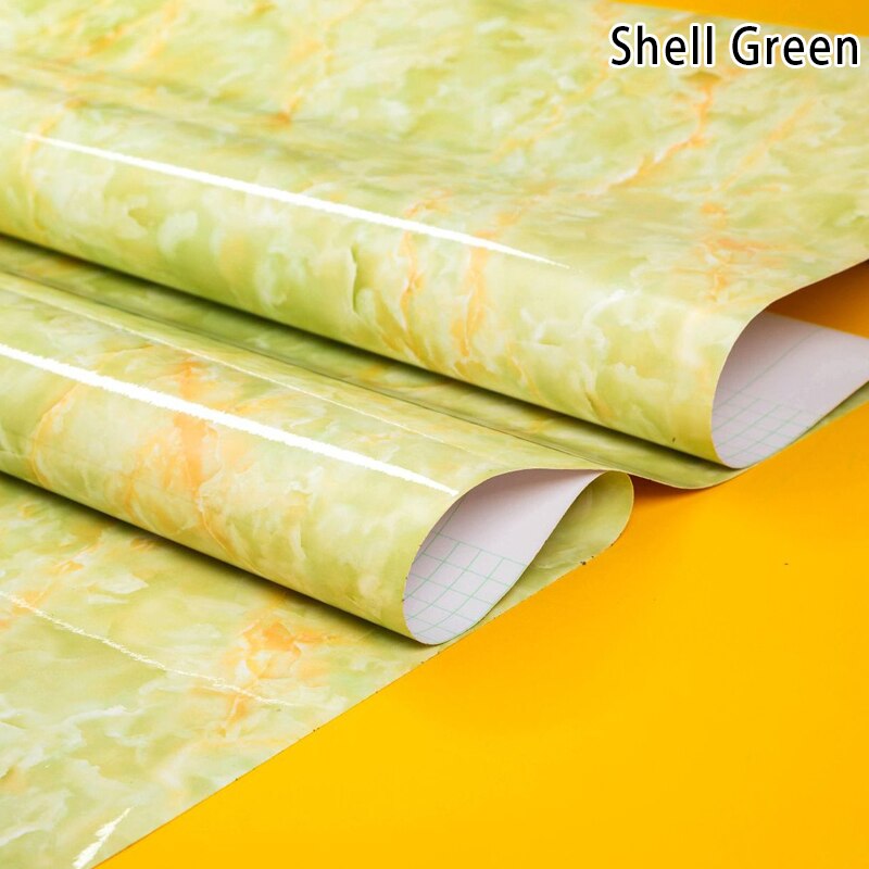 Newly Marble Texture Self-adhesive Waterproof Wall Paper Kitchen Countertops Backsplash Stickers CLA88: shell green