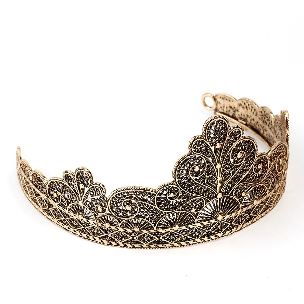 Bridal Crown Tiara - Gold Flower Rhinestone - Women's Wedding Hair Jewelry - Vintage Antique Ethnic Style: TL228OLDGOLD