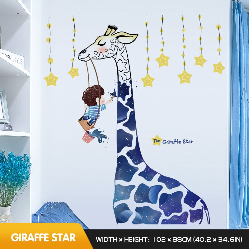 Reusable Window Stickers - Giraffe & Crocodile Animals Butterflies Kids Room Decor | Self-Adhesive Large Decals
