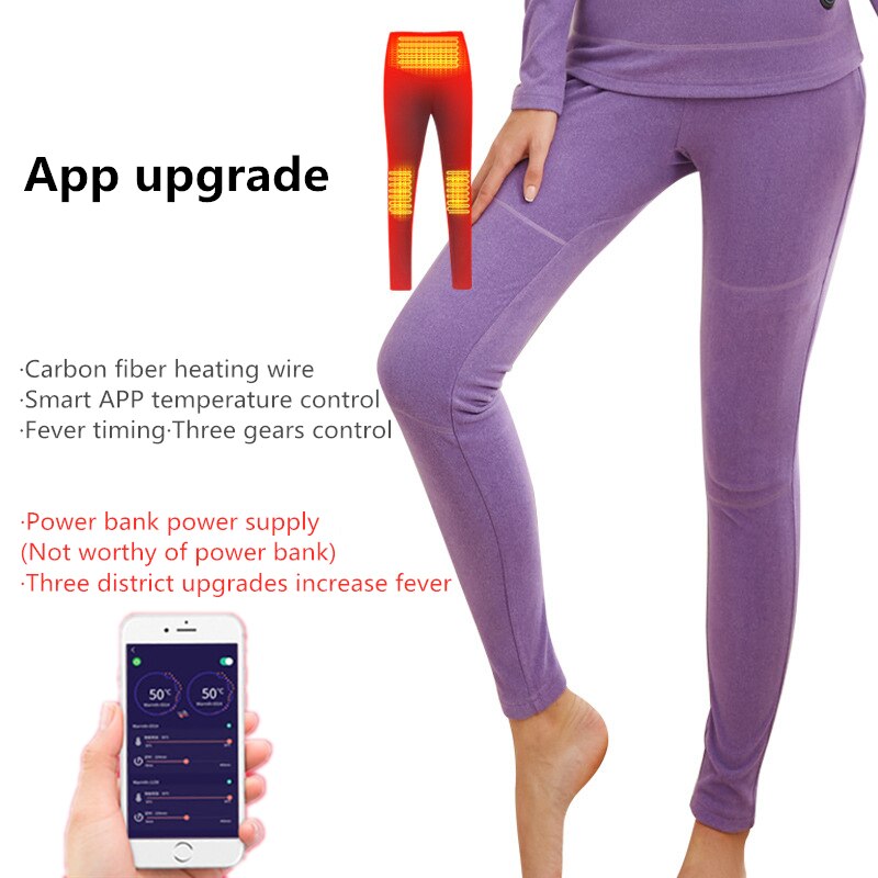 Winter Skiën Verwarming Ondergoed Set Usb Batterij Aangedreven Verwarmde Thermische Tops Broek Smartphone Controle Temperatuur Warm Pak: Xl / Women Pants