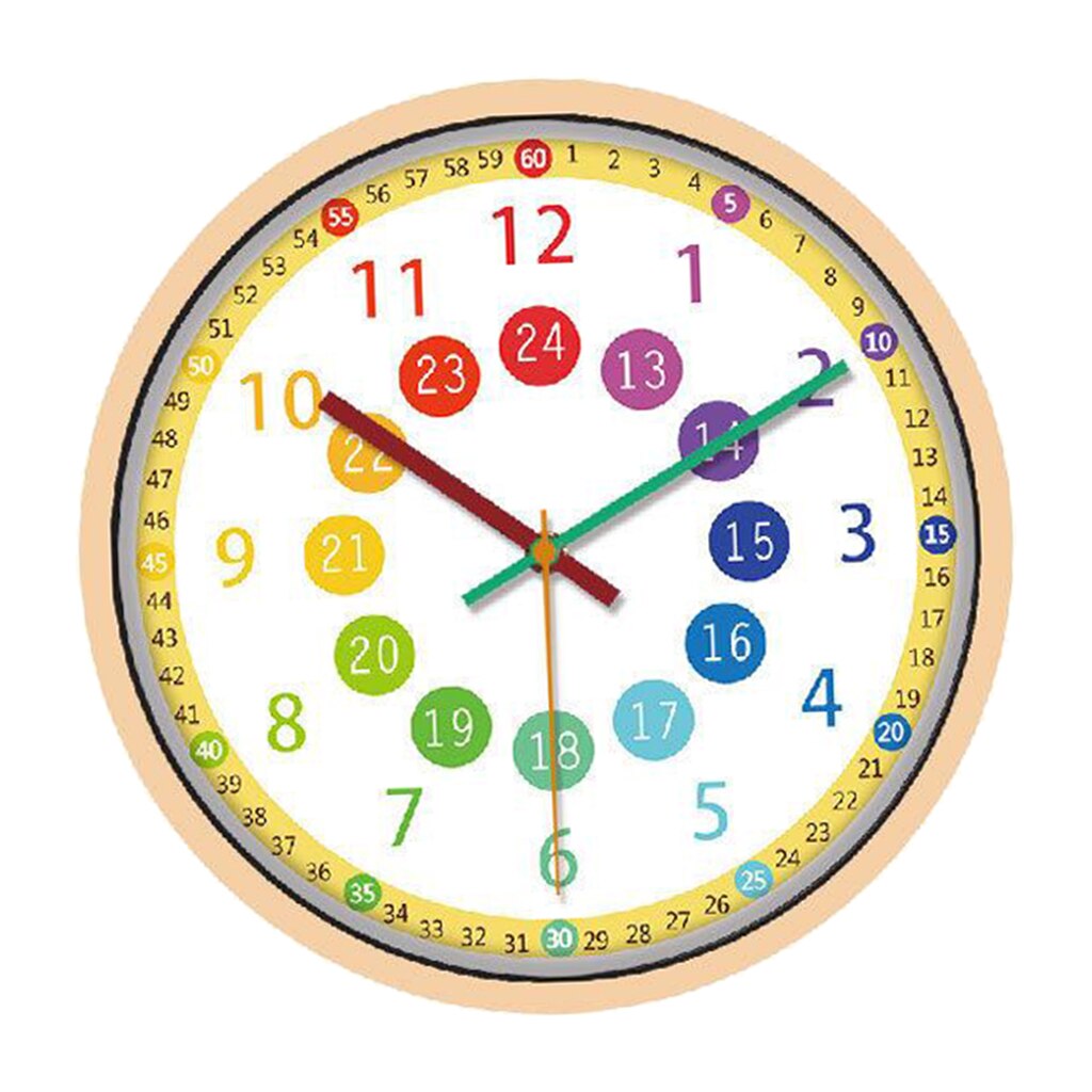 Modern Colorful Wall Clock Kids Bedroom Battery Operated 12" Learning Clock: Colorful Hands