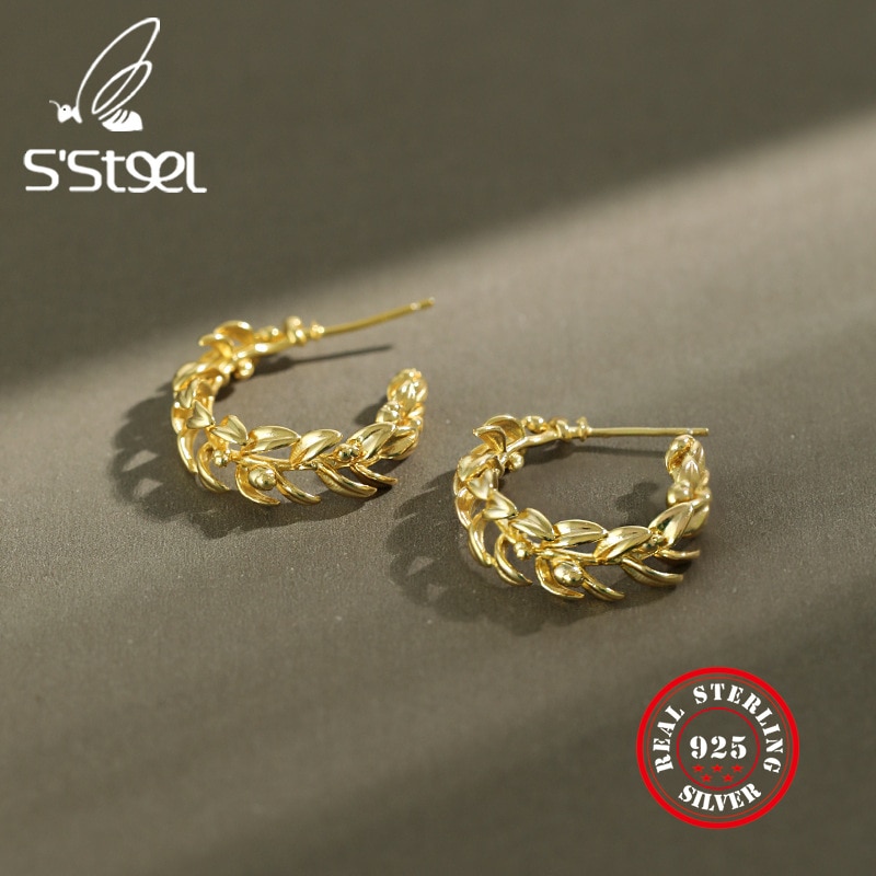 S'steel 925 Sterling Zilver Stud Oorbellen Voor Vrouwen Minimalistische Blad Oorbel Gouden Oorbellen Pendientes Plata De Ley Mujer Sieraden