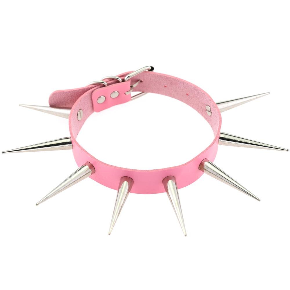 Gothic Versetzt Punk Choker Kragen Mit Lange 5,5 cm Spikes Nieten Handgemachte Chocker Halskette Goth Schmuck: pink