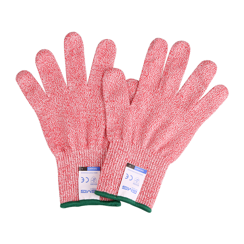 Anti cut handsker gmg rød madkvalitet til køkken hppe  en388 niveau 5 ansi beskyttende handsker skære resistente handsker