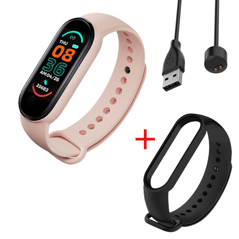 M6 Men&#39;s Ladies Smart Watch Fitness Pedometer Blood Pressure Heart Rate Monitor Digital Watch for Android IOS Phone System: Lotus color Black