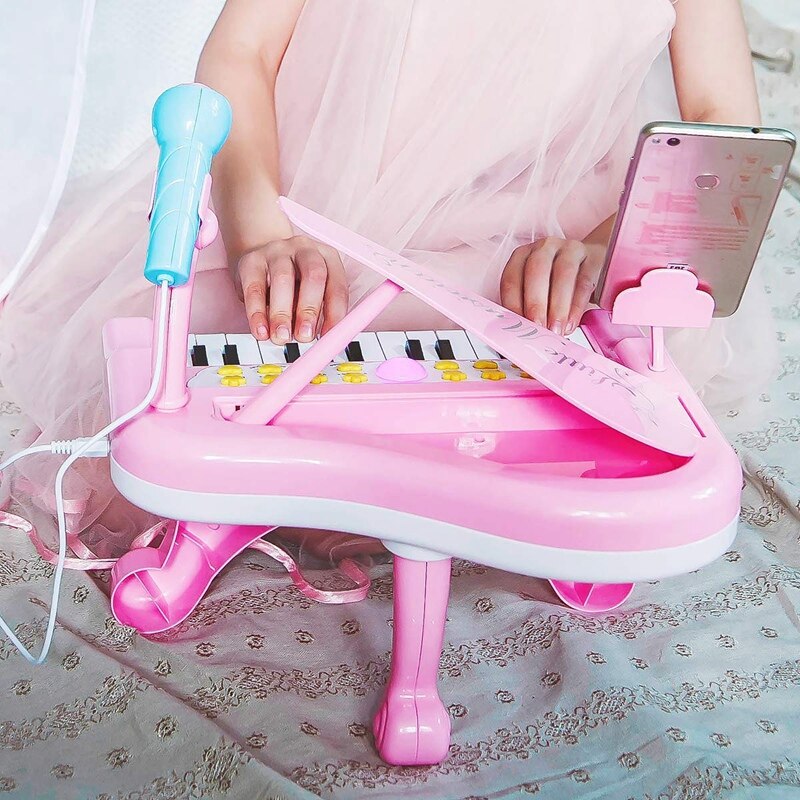Enfant en bas âge Piano jouet clavier rose pour filles d'anniversaire 1 2 3 4 ans enfants 24 touches multifonctionnel jouet Piano