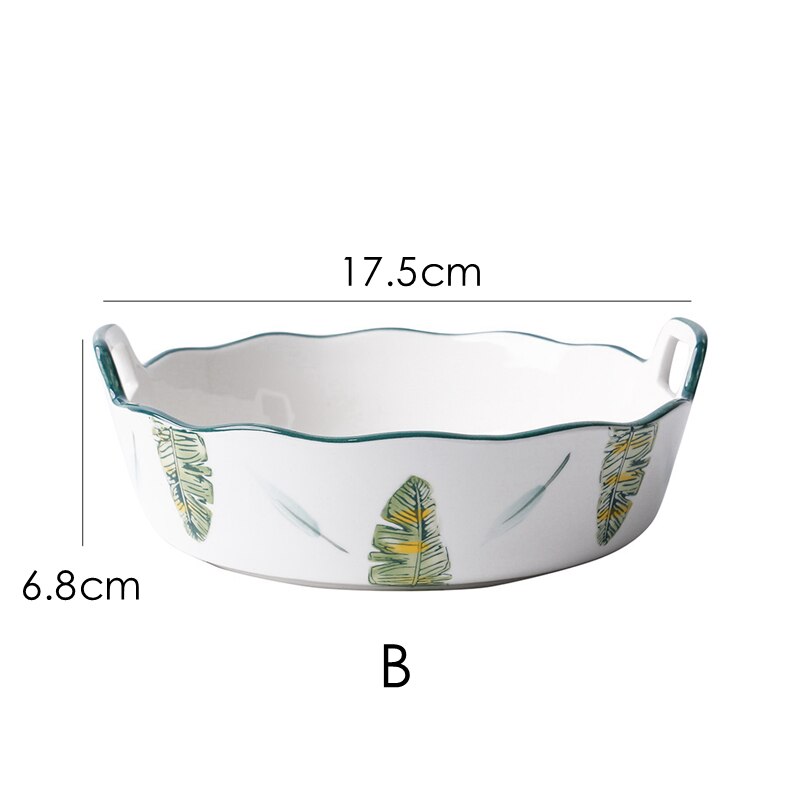 1pc Ceramic Salad Bowl with Double Handle Ramekin Baker Dinner Plate Pasta Tray Dishes Microwave Oven Safe Serving Plate: B