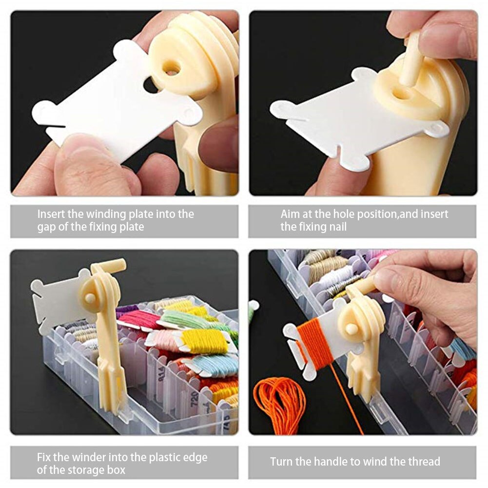Plastic Floss Bobbins with Floss Bobbin Winder Cross-Stitch Card Thread Holder DIY Embroidery Floss Organizer Sewing Accessories