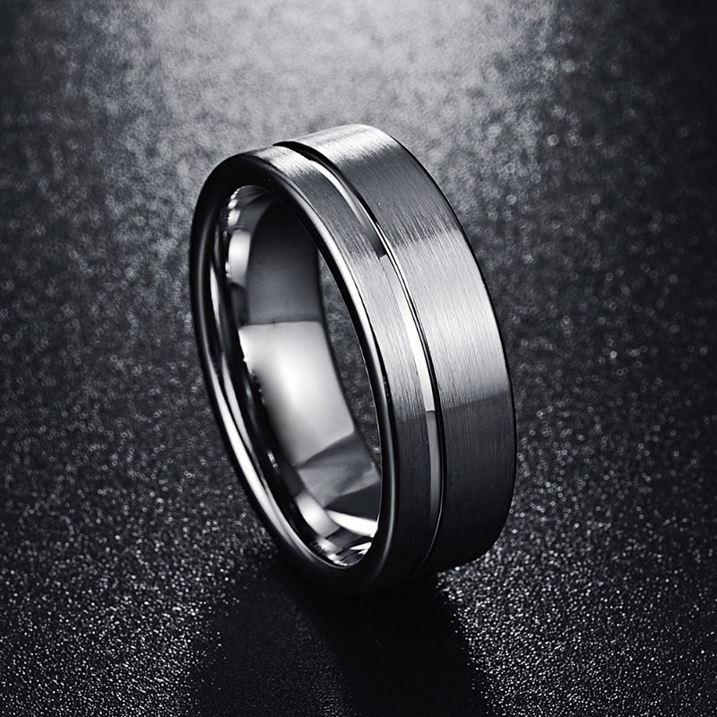 Mode-sieraden Zilver Kleur Rvs Heren Ring Wedding Ring Groove Ring