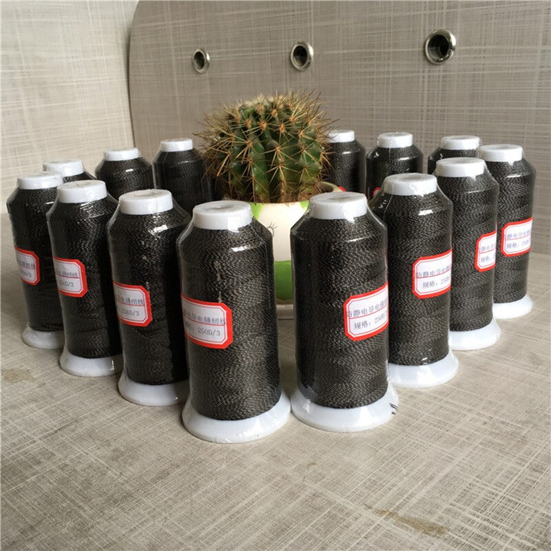 250D/3 300D/3 polyester high-strength anti-static sewing thread silver fiber stainless steel fiber conductive thread black grey