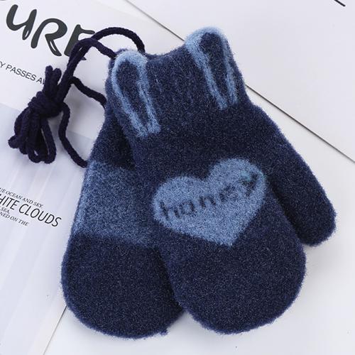 Winter Gestrickte freundlicher Handschuhe Warme Nette Liebe Herz aufbringen Honig Buchstaben Gestrickte Handschuhe Fäustlinge Kind Jungen Mädchen 0-3 jahre alt: Marine Blau