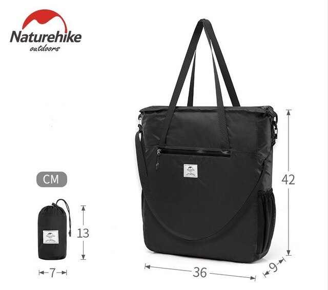 Naturehike, bolsos de mano para mujer, bandolera plegable portátil, bolso bandolera de viaje al aire libre, bolso bandolera para compras, bolso Casual, impermeable: Black