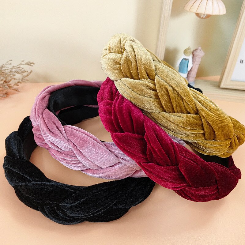 Nova moda feminina bandana larga lateral hairband cruz nó trança adulto turbante macio flanela acessórios de cabelo