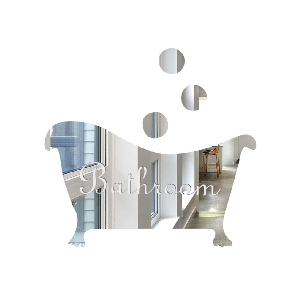 Miroir autocollant pour décor à la maison 3d Stickers muraux salle de bain accessoires de décoration pour salle de bain autocollants pour carreaux étanche: Silver