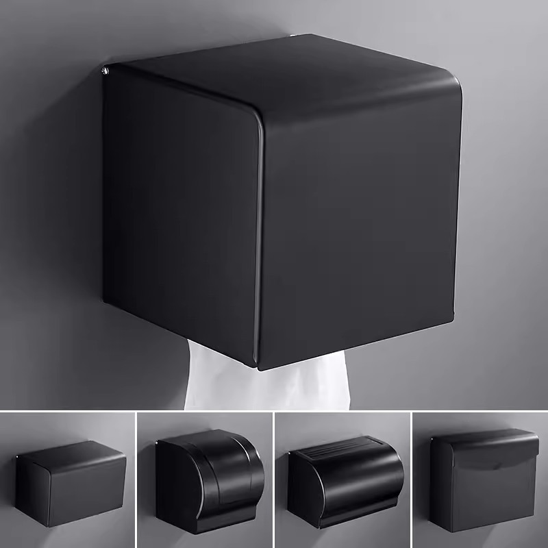 Tuqiu Black Paper Holder Aluminum Bathroom Paper Roll Holder Brief Tissue Holder Box Rack Toilet Paper Holder Tissue Boxes