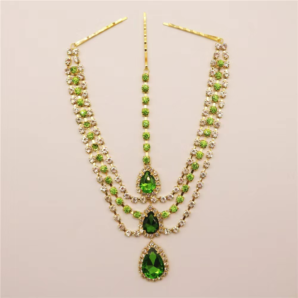 Exquisito colgante de diamantes de imitación multicapa a la , cadena para la cabeza, joyería de cadena para la frente de cristal para boda y mujer