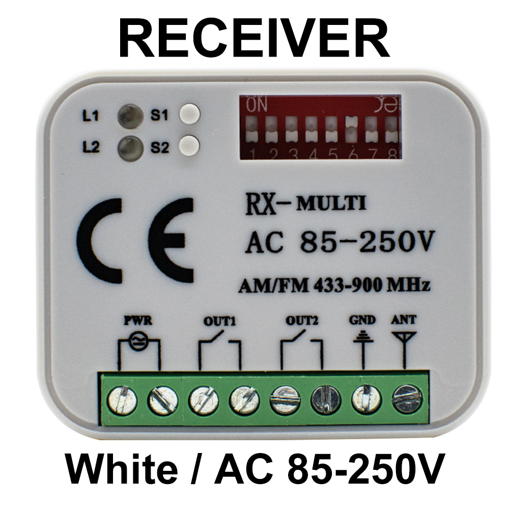 2CH RX Multi 433 a 900 Mhz Receiver Garage Door Opener Remote Control Gate External Multi-brand Controller Switch 12V 24V 220V: Gold