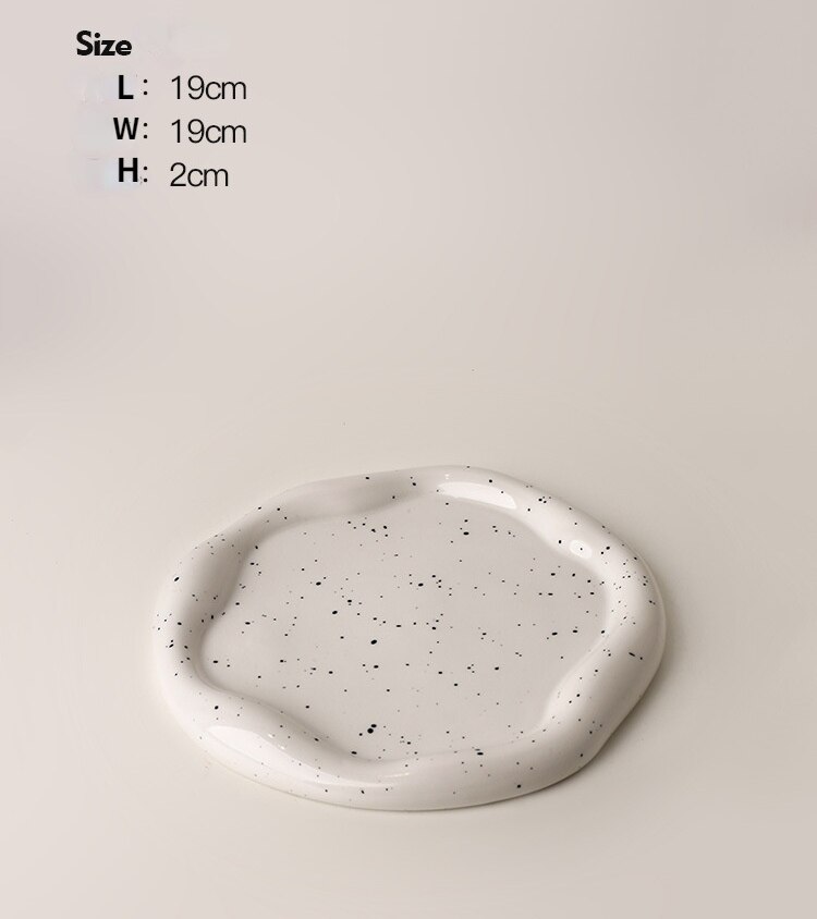 Bandeja plateada de cerámica para decoración de escritorio, bandeja de almacenamiento de puntos de tinta de arte , plato de salsa, plato de decoración de cocina y sala de estar: Circular Dot
