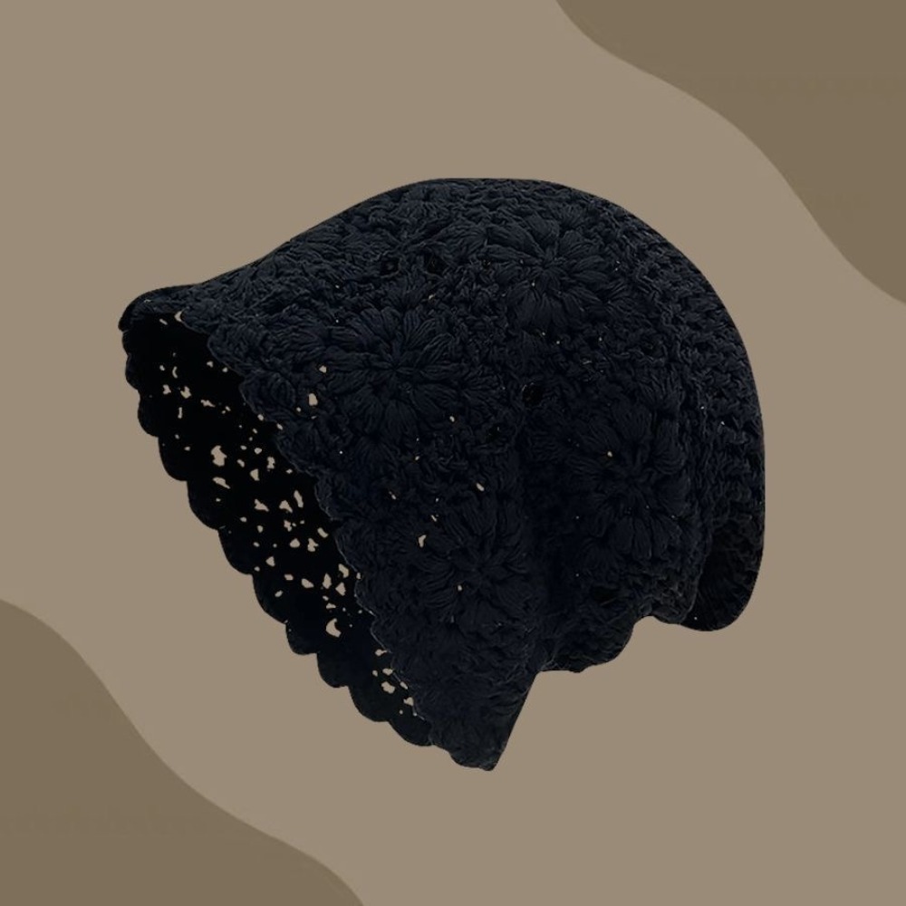 Bohemian Style Crochet Flower Knitted Hat Thin Korean Lace Woven Cap Handmade Apparel Accessories Hollowed Out Beanie Cap Casual: WHITE