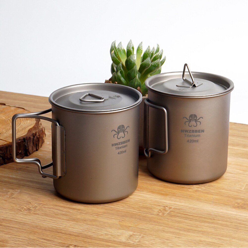 420ml Titan Tasse Camping Wasser Becher mit Foldable Griffe Leicht Wasser Tasse Pro Rucksackreisen Camping Angeln