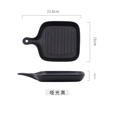 Japanse Stijl Bakvormen Huishoudelijke Keramische Steak Plaat Met Handvat Creatieve Nordic Westerse Servies Oven Schotel Plaat Diner Plaat: D 22.8x16x3cm