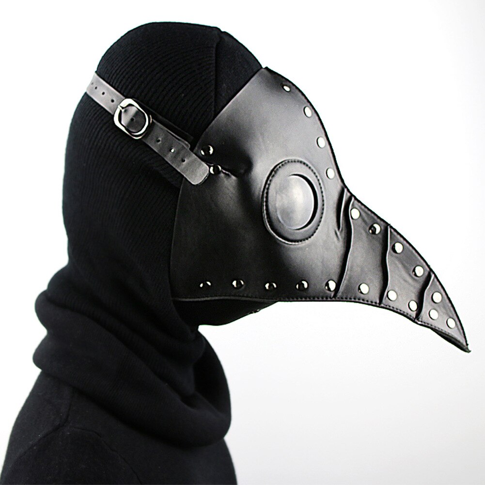 Hvid sort pest læge pu læder maske halloween fugl lang næse næb steampunk masker: Hg074