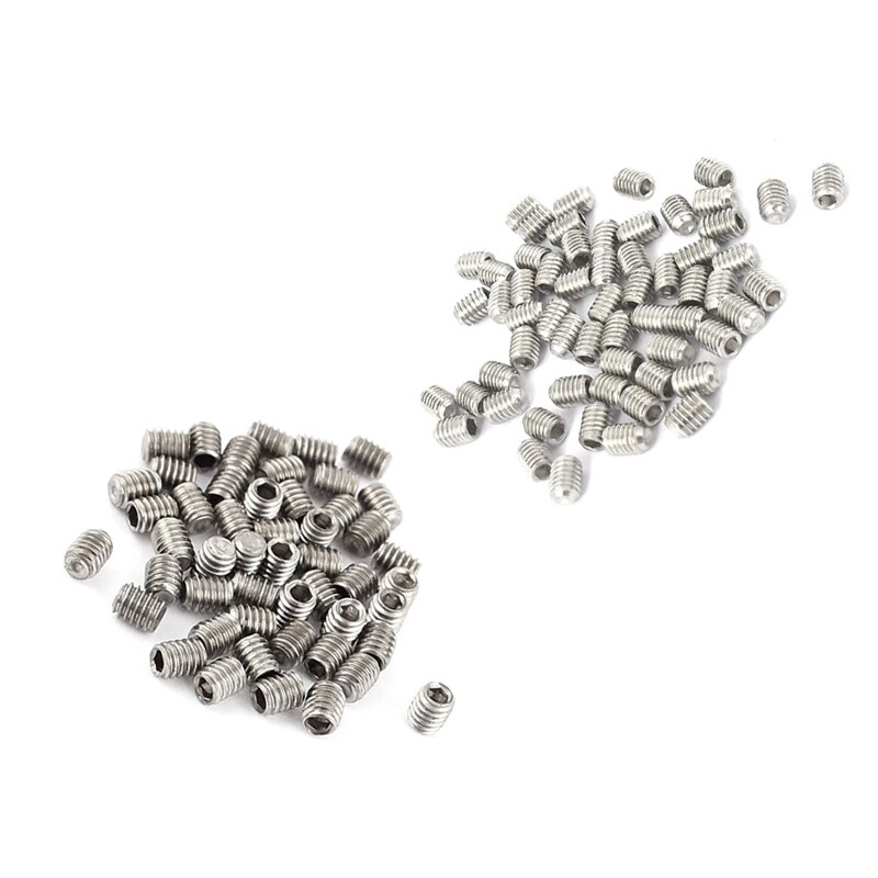 100Pcs Stainless Steel Hex Socket Set: 50Pcs M2.5 X 3Mm Headless Cup Point Grub Screws &amp; 50Pcs M3x4mm Cap Point Grub Screws