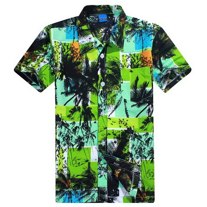 Mænds hawaiian beach board skjorte sommer korte ærmer printede løse sportsskjorter quick dry mærke badedragt plus størrelse l -4xl: Grøn / 4xl