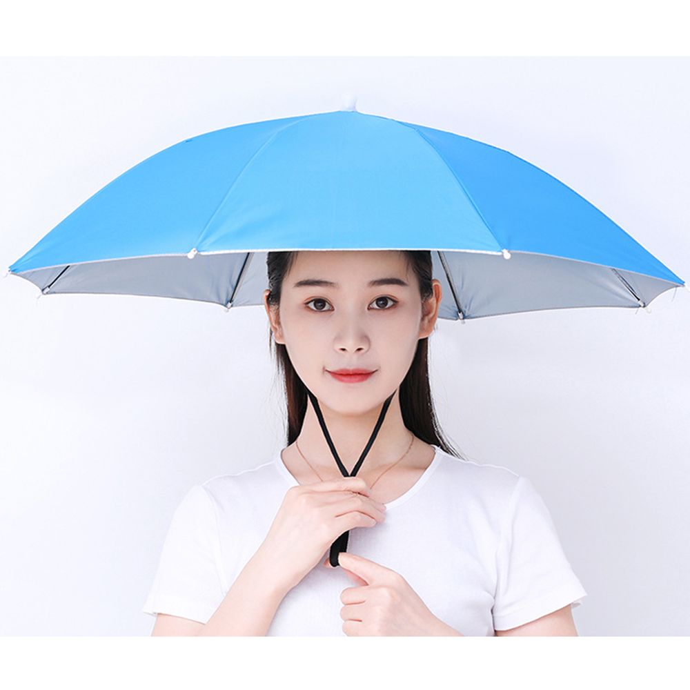 Paraguas portátil, sombrero a prueba de viento, cabeza de pesca, sombrilla, equipo de lluvia, paraguas plegable para exteriores, sombreros para cabeza de playa y acampada: Azul