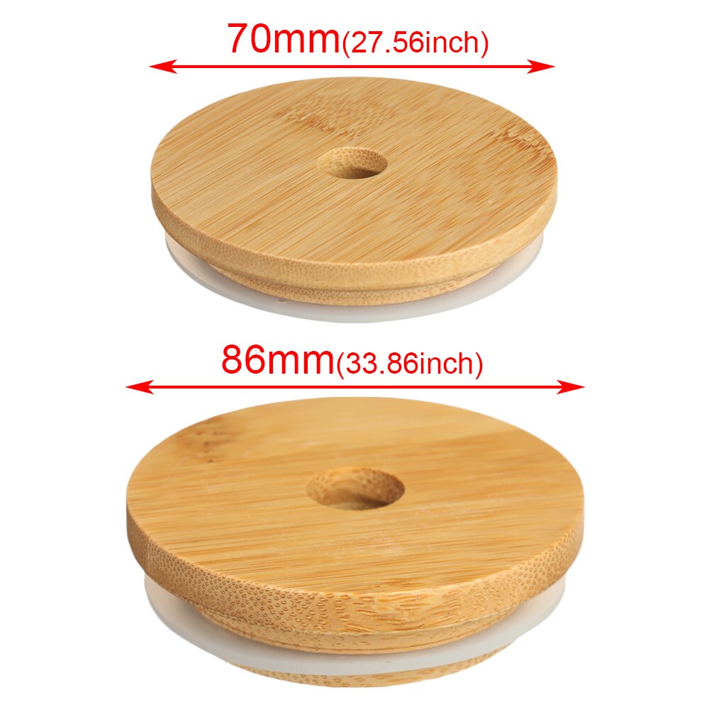 70mm/86mm Reusable Bamboo Wood Lids Mason Jar Lid with Straw Hole Silicone Seal Ring Wide Mouth Cup Covers Caps Decor Crafts