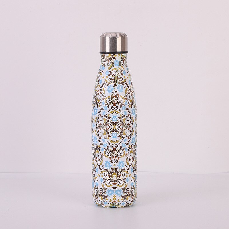 Blumen- Wasser Flasche 500ml Sport Isolierte Wärme Kälte Tasse Edelstahl Thermoskanne Fitnessstudio Shaker Tragbare Getränk Flasche Tee becher