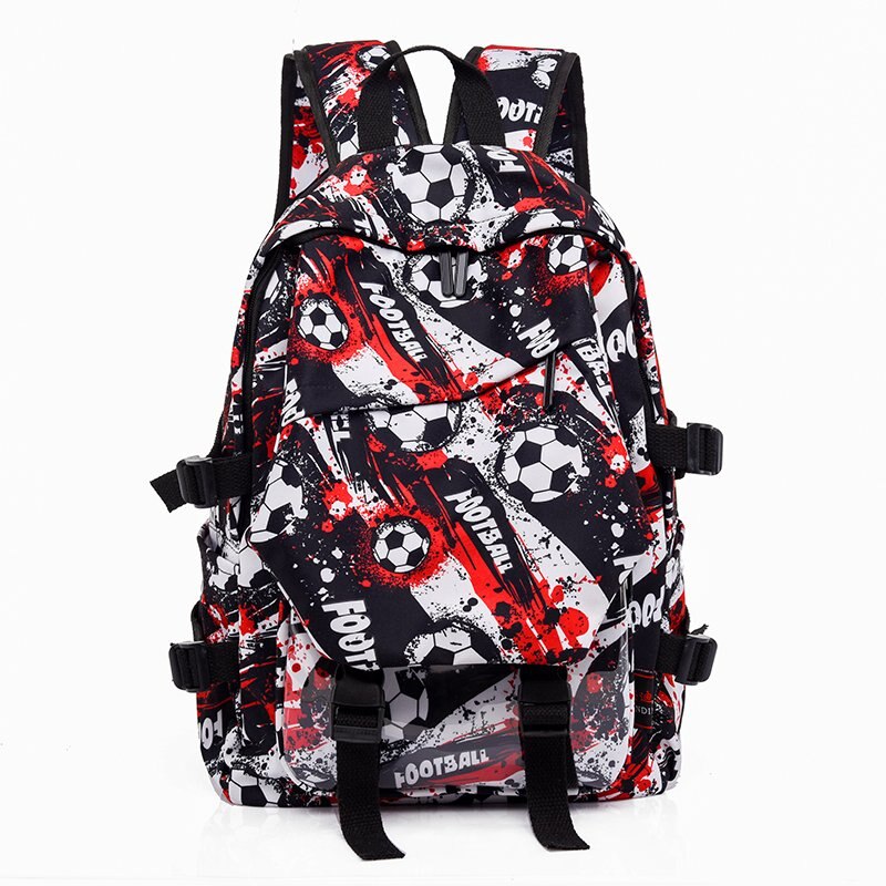 Impressão de futebol oxford mochilas para homens adolescentes meninos grande espaçoso estudante escola saco de viagem portátil mochila livro h47cm: Vermelho / 30X16X47cm