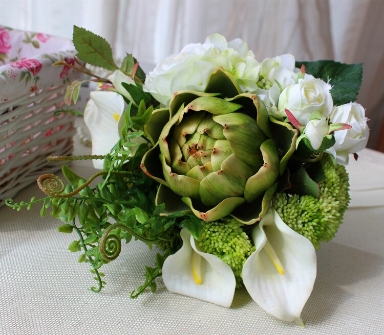 klasyczny fioletowy zielony kwiat cesarski chryzantema kucyk bukiet ślubny okrągłe Bouque De Novia: zielony