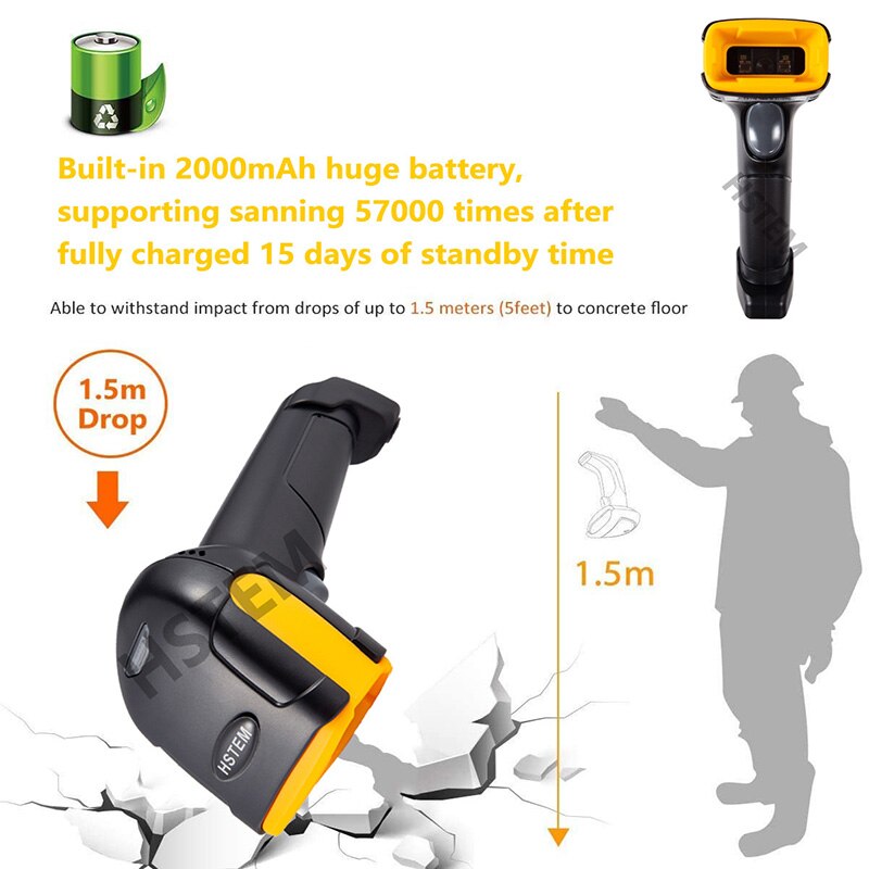 Handheld kabellos Barcode Scanner 2,4G 1D 2D Bluetooth verdrahtet Bar Code Leser Unterstützung QR Code PDF417 Daten Matrix Für supermarkt