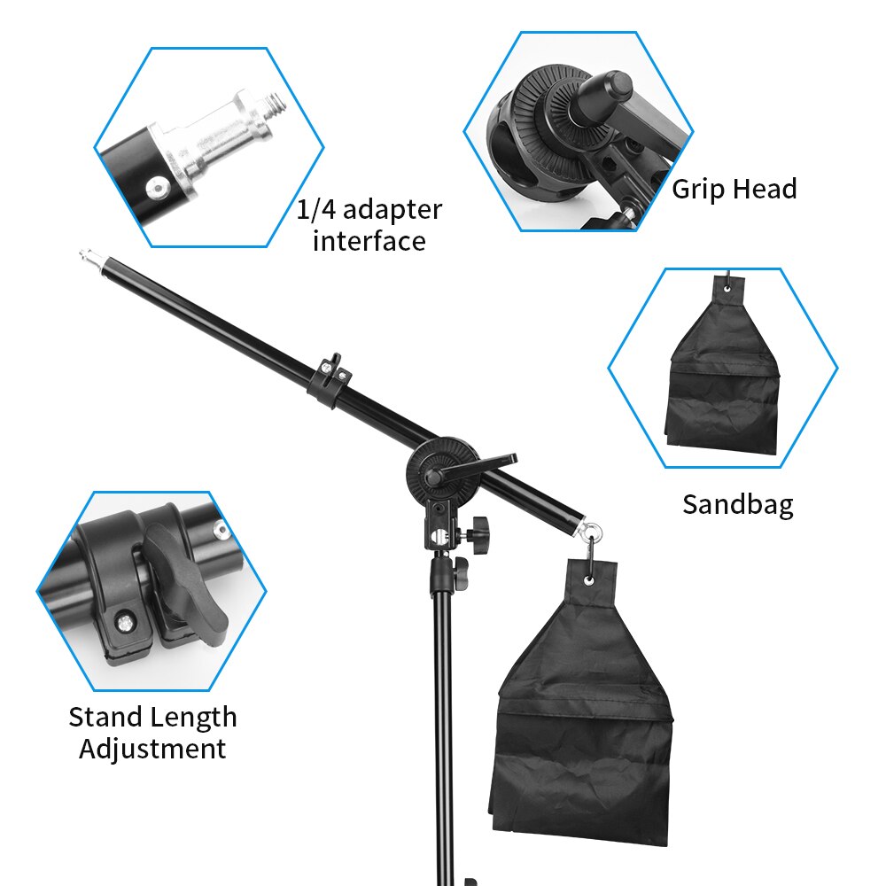 Universal Adjustable Table Desk C Clamp Mount Stand Cantilever Stand Cross Arm Weight Bag for Microphone Smartphone Ring Light