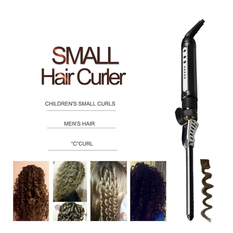 Rizador giratorio pequeño de 1/4 pulgadas para hombres, barril de rizador giratorio de 7mm, varita fina, rizador de pelo Tinny para cabello corto, rizador de pelo de cerámica