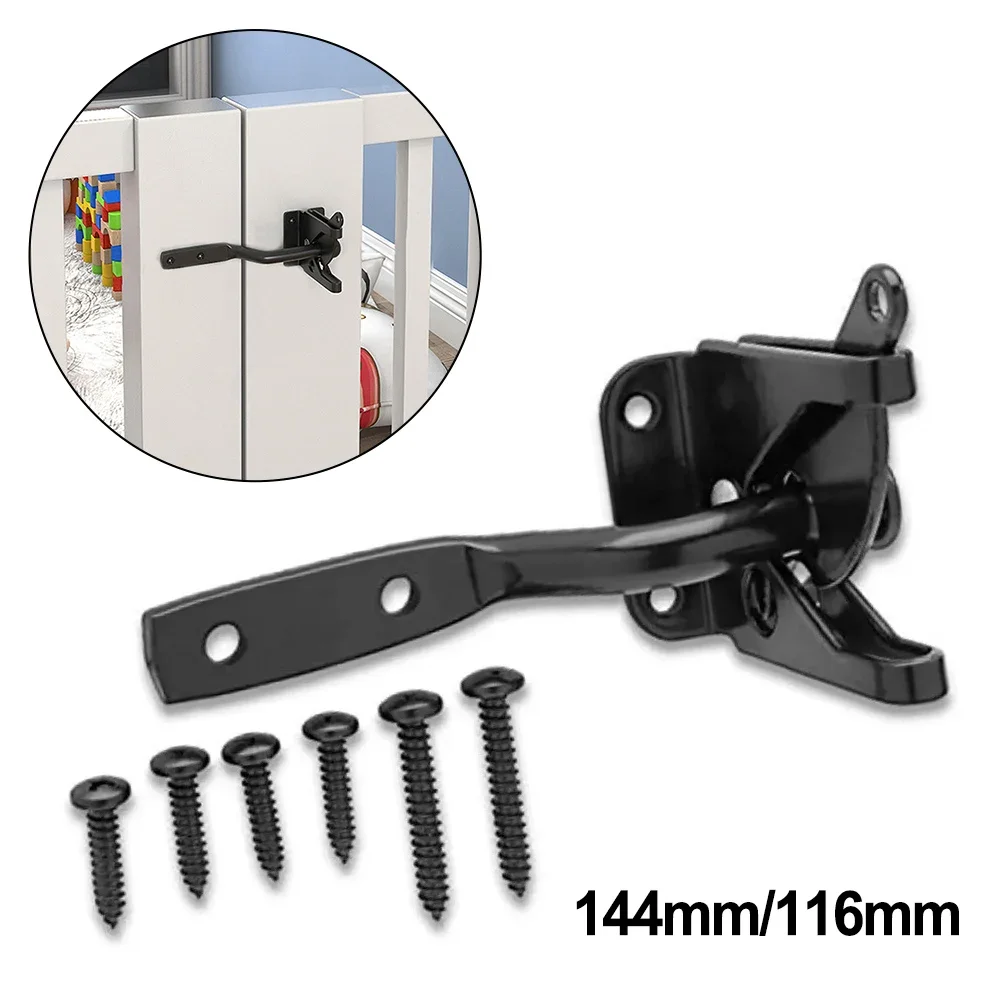 Self Locking Gate Latch Automatic Heavy Force Lever Fence Gate Lock For Wood Fence Gate Door Latches Steel Black Fence Lock Tool