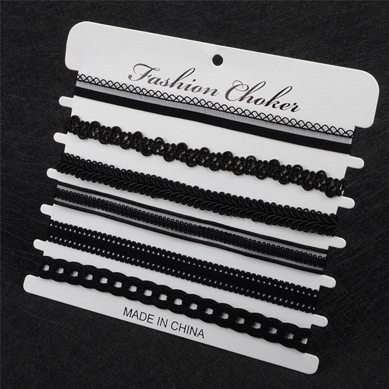 Jetting Stijlvolle Vrouwen Elegante Charme Ketting Set Lace Hollow Black Velvet Choker Ketting Sieraden 6 Stks/set