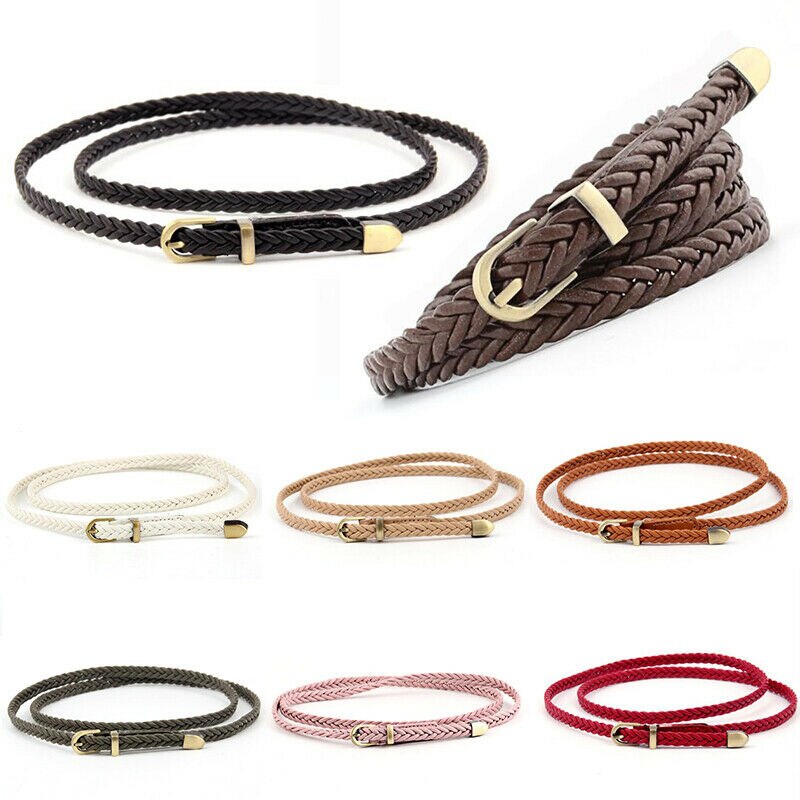 Cinturones de tejido fino para mujer, hebilla de Pin, cinturones de cuerda trenzados ajustados, informales, cadena de cintura delgada