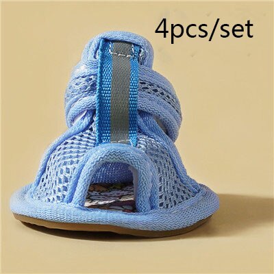 4 Stks/set Oxford Antislip Zomer Schoenen Ademende Sandalen Laarzen Voor Kleine Honden Chihuahua Hond Sokken Sneakers Huisdier Product gat Schoen: Blauw / 5