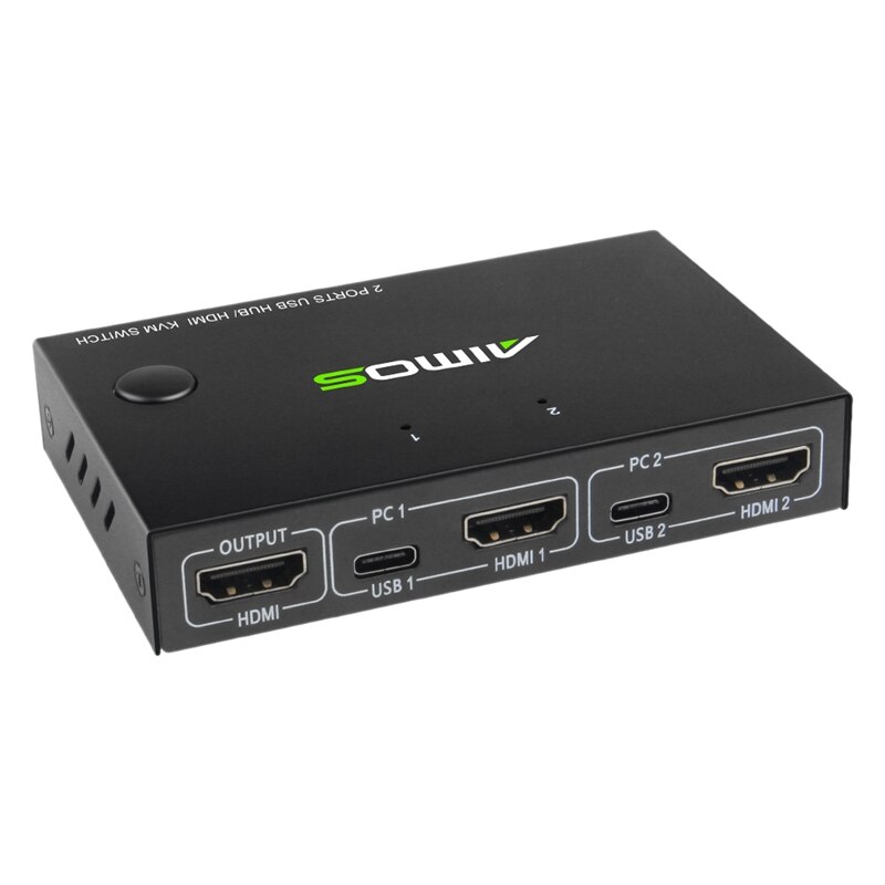 AIMOS 2-Port HDMI KVM Switch Support 4Kx2K@30Hz HDMI KVM Switcher for Keyboard Mouse Printer U-Disk HUB: Default Title