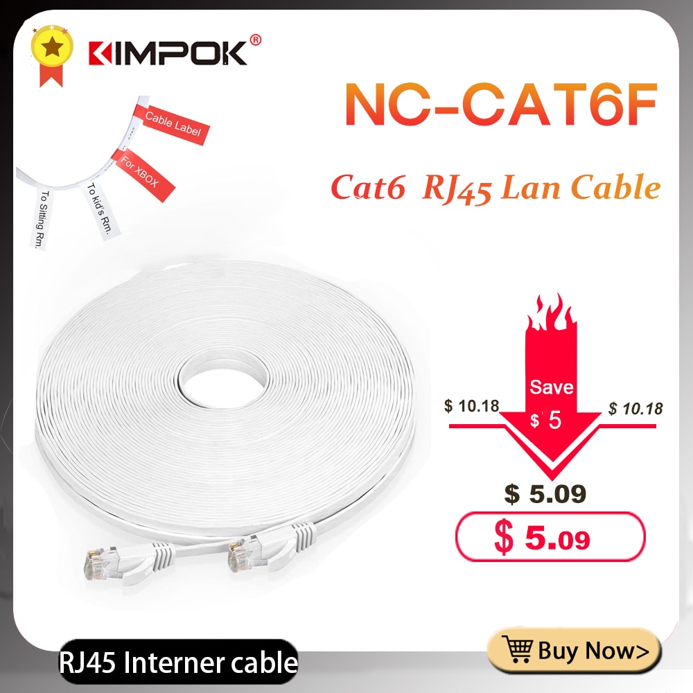 KIMPOK CAT6 Flat Ethernet Cable RJ45 Lan Cable Networking Ethernet Patch Cord CAT 6 Network Cable For Computer Router Laptop