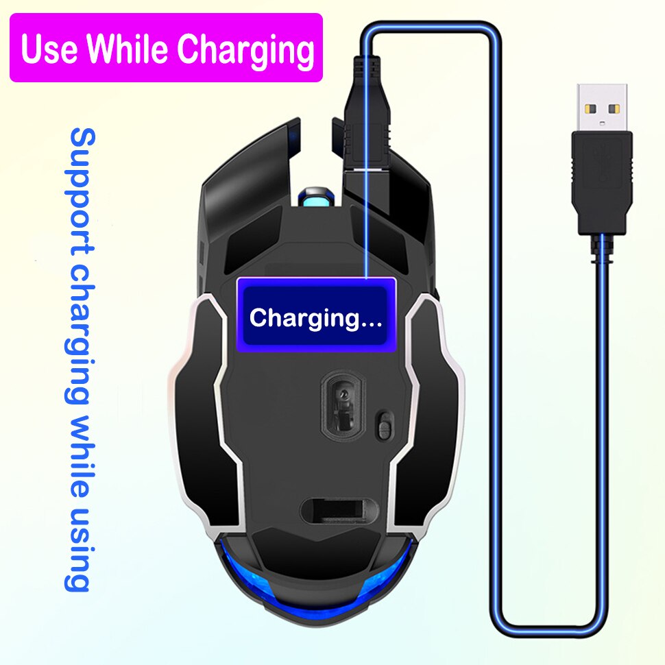 Redstorm  a4 draadloze gamingmuis 1600 dpi oplaadbare gamer stille mute usb-muis achtergrondverlichting gamemuis gamemuizen voor pc laptop