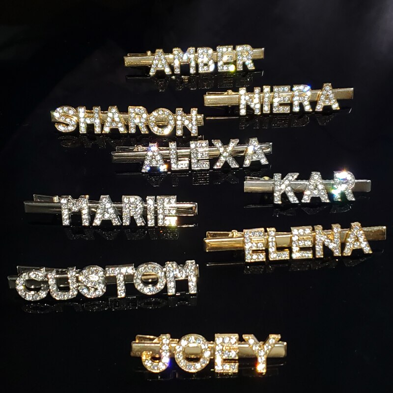 Gold Überzogene Haar Clips Name Haarspangen Strass Wort Bobby Stifte Benutzerdefinierte Haar Stifte Haar Zubehör